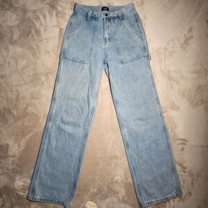 Simple Society Light Fade Blue Denim Carpenter Cargo High Waist Jeans Size 1/25